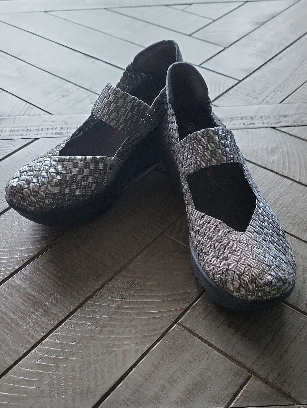 bernie mev. Metallic Silver Woven Mary Jane Flats